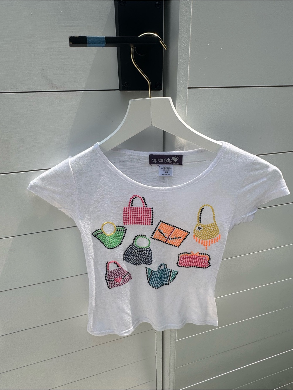 Trendy Sparkle By Stoopher Threads Brand Kids'  White T Shirt Purse Bag Print
